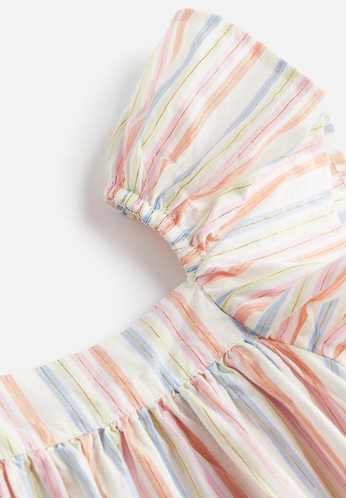 H&M - Butterfly-sleeved patterned dress - light pink striped