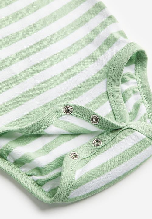 H&M - 2 Pack short-sleeved bodysuits - light green striped