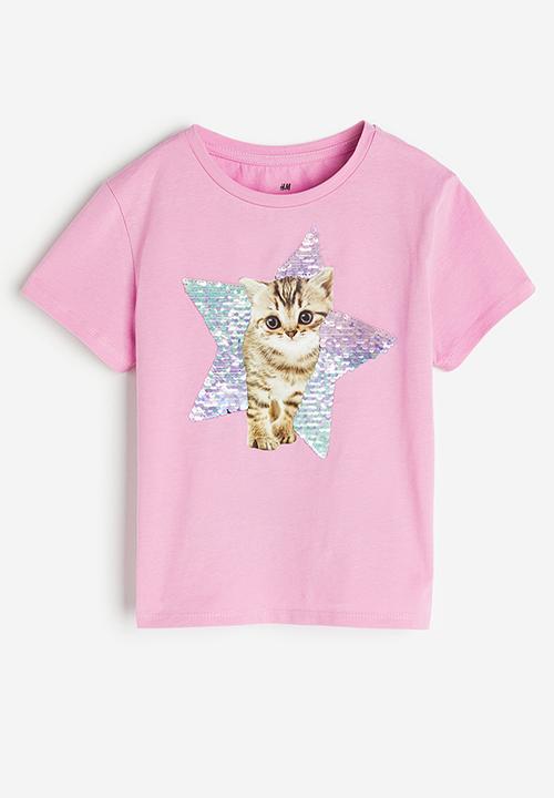 H&M - Top - pink kitten 