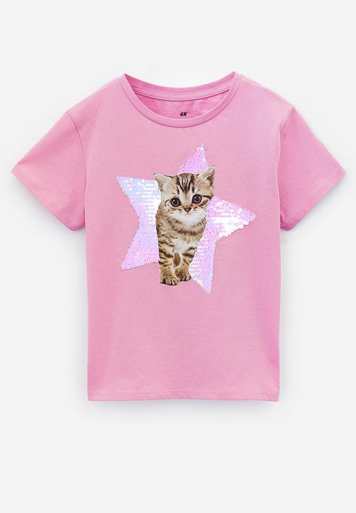 H&M - Top - pink kitten 