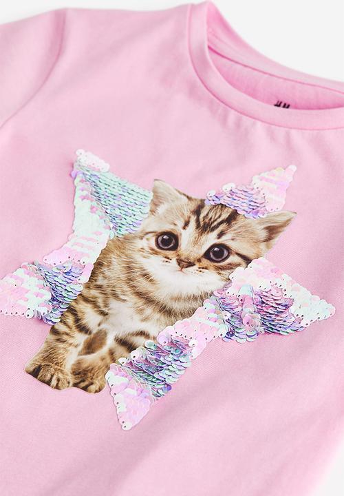 H&M - Top - pink kitten 