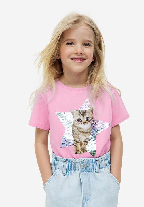 H&M - Top - pink kitten 