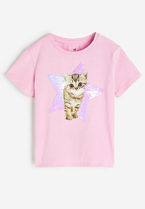 H&M - Top - pink kitten 