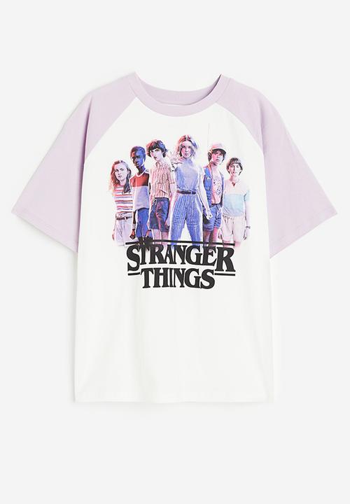H&M - Printed cotton t-shirt - lilac stranger things