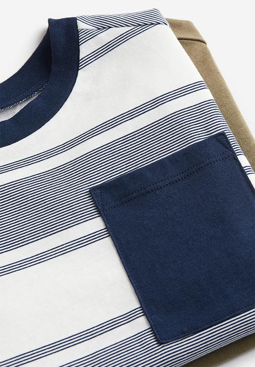 H&M - 2-Pack T-shirts - khaki green & navy blue