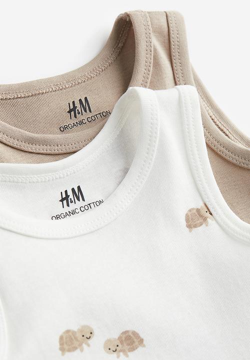 H&M - 2 Pack sleeveless cotton bodysuits - light greige turtles