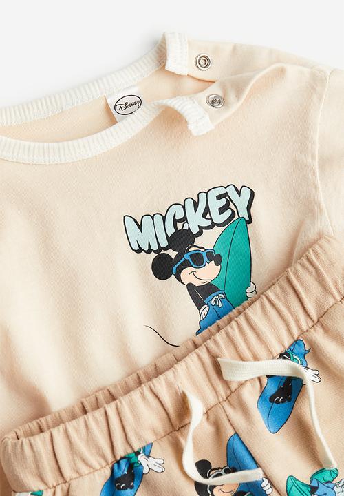 H&M - 2 Piece printed set - light beige mickey mouse 