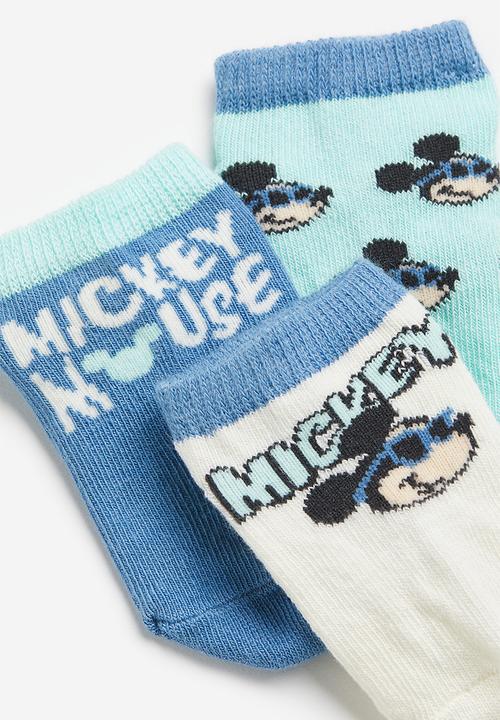 H&M - 3 Pack shaftless socks - blue mickey mouse