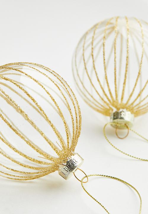 H&M - 2-Pack glittery glass christmas tree baubles - clear glass gold