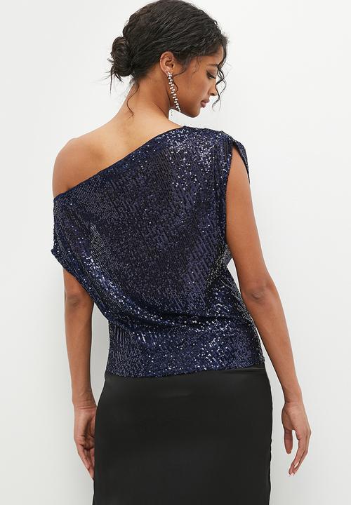 MILLA - Asymmetrical sequin top - navy