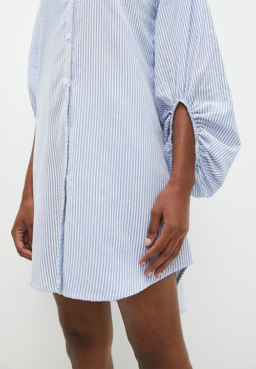 Superbalist - Balloon sleeve shirt dress - blue stripe