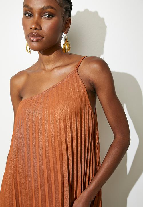 VELVET - Asymmetric pleated kaftan dress - caramel