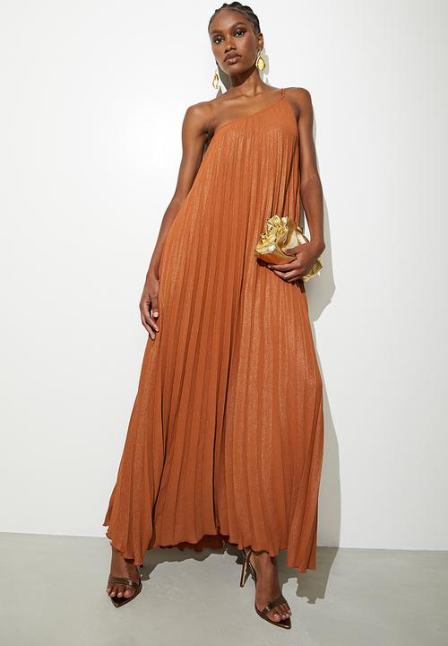 VELVET - Asymmetric pleated kaftan dress - caramel