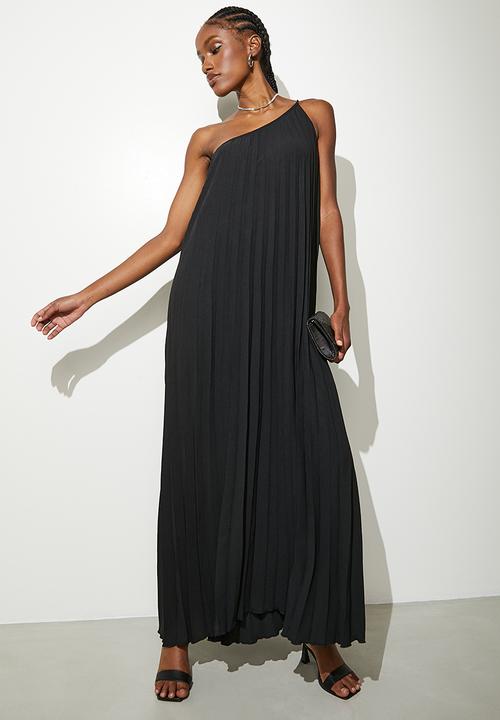 VELVET - Asymmetric pleated kaftan dress - black