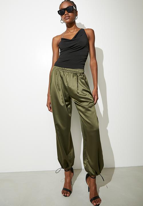 VELVET - Satin parachute trouser - military
