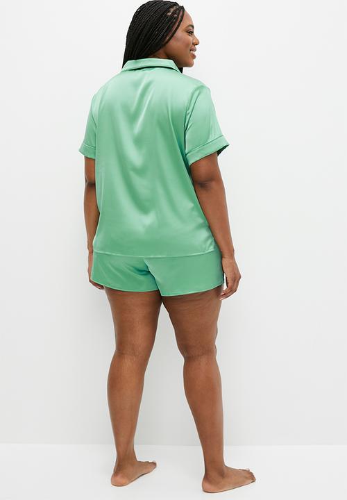 Cotton On - Plus Staycay Satin Sleep Set - Misty Jade