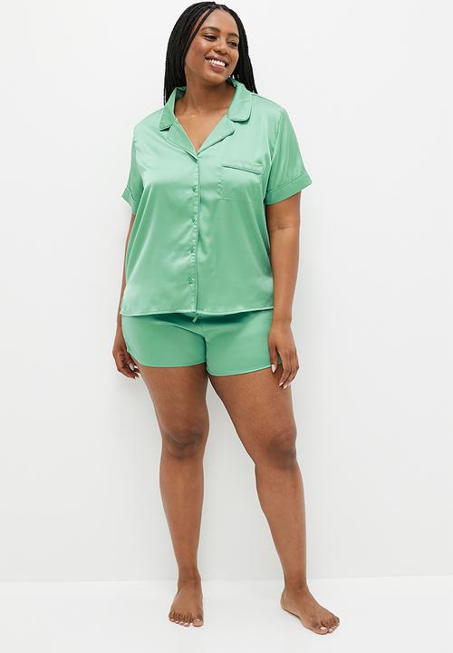Cotton On - Plus Staycay Satin Sleep Set - Misty Jade