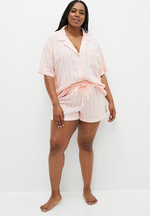 Cotton On - Plus Body Woven Sleep Set - Sadie Stripe Peach