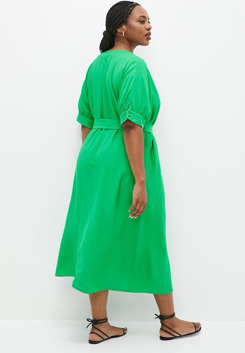 edit - Button thru shirt dress with belt - green