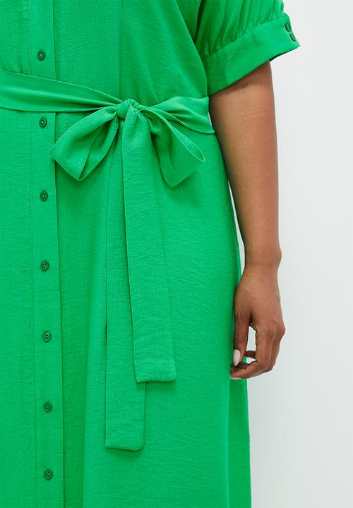 edit - Button thru shirt dress with belt - green