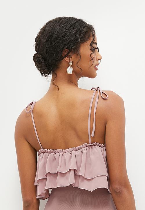 MILLA - Soft ruffle bodysuit - deep mauve