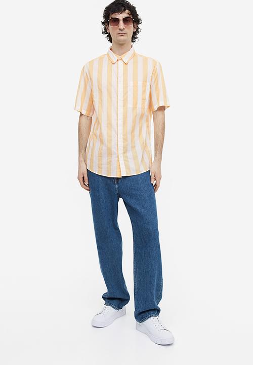 H&M - Cotton shirt regular fit - yellow white striped