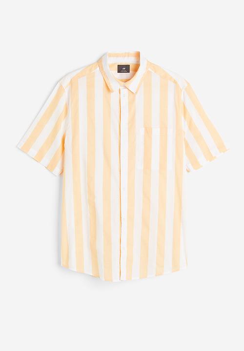 H&M - Cotton shirt regular fit - yellow white striped