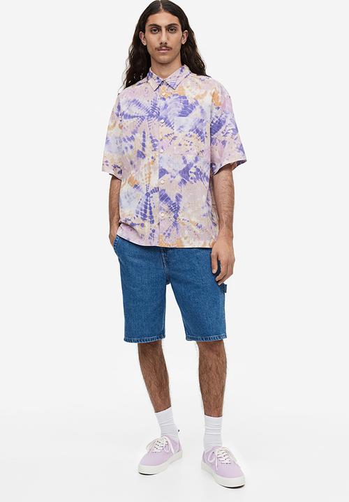 H&M - Relaxed fit short-sleeved linen-blend shirt - purple tie-dye