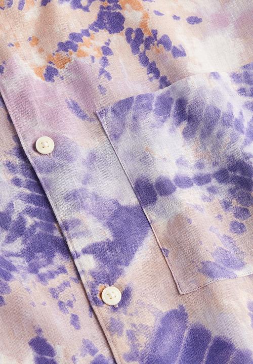 H&M - Relaxed fit short-sleeved linen-blend shirt - purple tie-dye