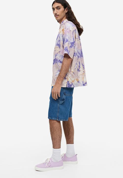 H&M - Relaxed fit short-sleeved linen-blend shirt - purple tie-dye