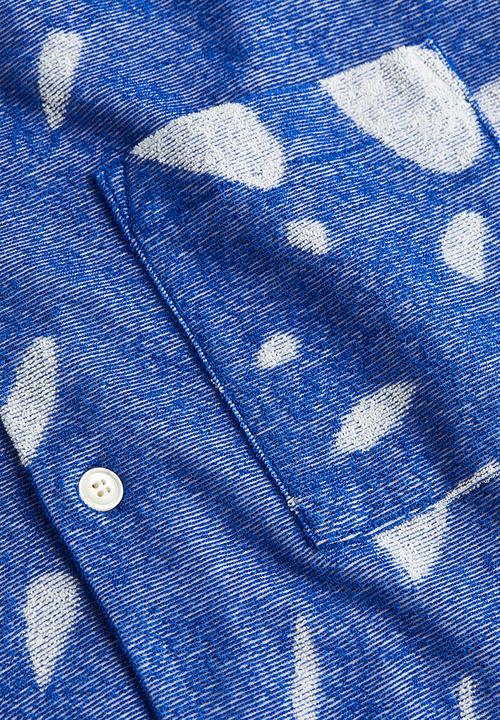 H&M - Regular fit terry resort shirt - blue leaf-patterned