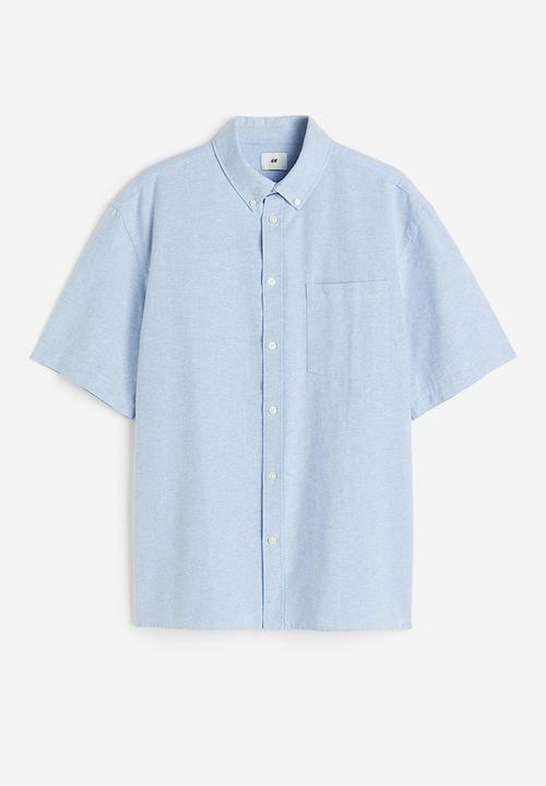 H&M - Relaxed fit short-sleeved oxford shirt - light blue 
