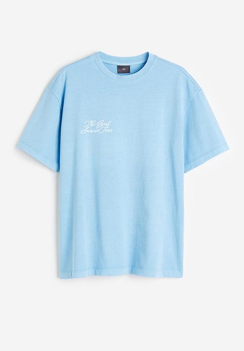 H&M - Relaxed fit printed T-shirt - light blue/summer tour
