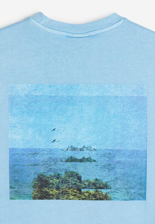 H&M - Relaxed fit printed T-shirt - light blue/summer tour