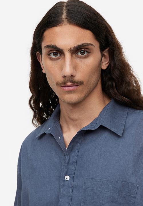 H&M - Relaxed fit linen-blend shirt - dark blue