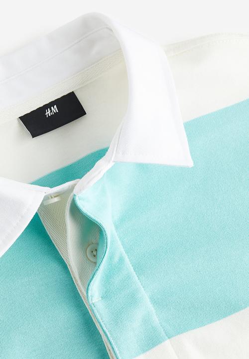 H&M - Oversized fit short-sleeved rugby shirt - turquoise white striped