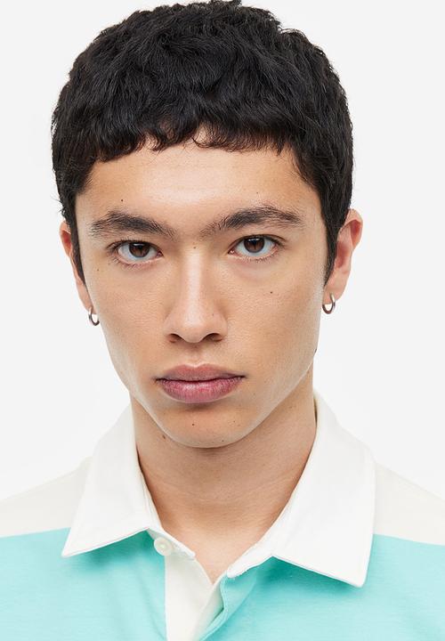 H&M - Oversized fit short-sleeved rugby shirt - turquoise white striped