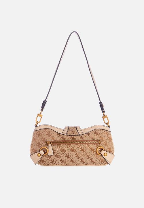 GUESS - Gloss vintage top zipper shoulder bag - latte logo & neutral