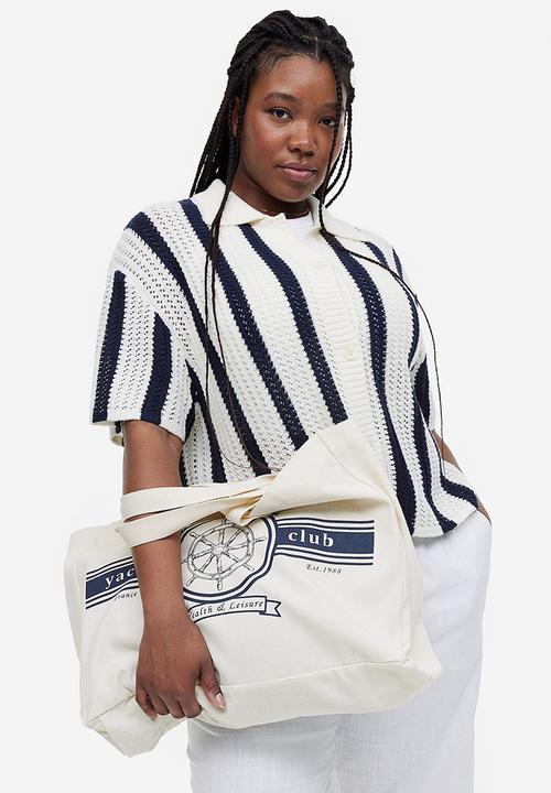 H&M - Printed canvas shopper - cream st. tropez 