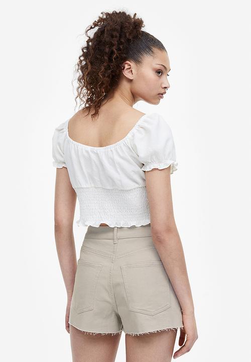 H&M - High-waisted twill shorts - greige 