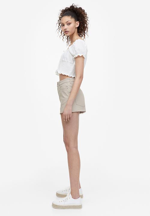 H&M - High-waisted twill shorts - greige 