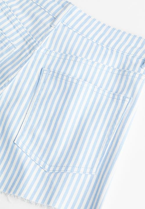 H&M - High-waisted twill shorts - light blue & white striped