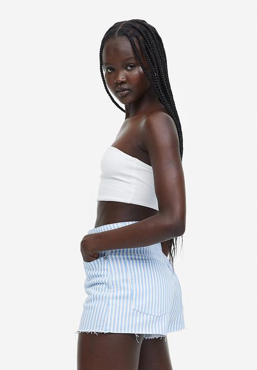 H&M - High-waisted twill shorts - light blue & white striped