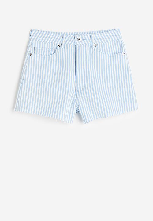H&M - High-waisted twill shorts - light blue & white striped
