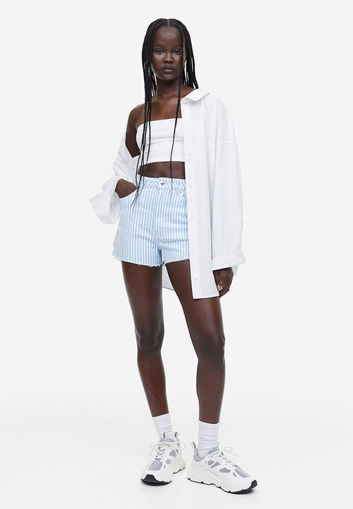 H&M - High-waisted twill shorts - light blue & white striped
