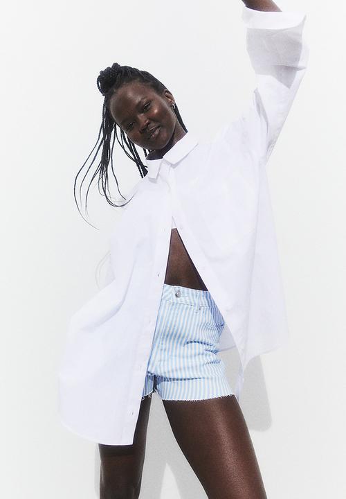 H&M - High-waisted twill shorts - light blue & white striped