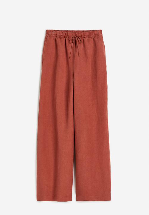 H&M - Linen-blend pull-on trousers - brick red 