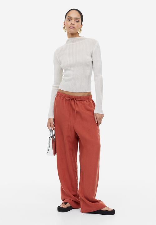 H&M - Linen-blend pull-on trousers - brick red 