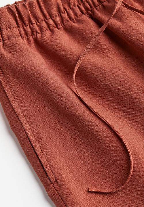 H&M - Linen-blend pull-on trousers - brick red 