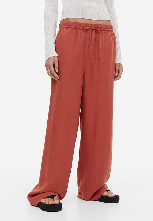 H&M - Linen-blend pull-on trousers - brick red 